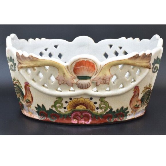 Vintage Oval Rooster Decorative Bowl with Diamond Cut-outs - Picture 3 of 9